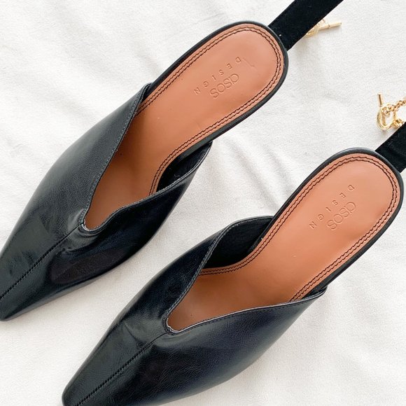 ASOS DESIGN “Seren” Ankle Chain Black Mid Pump Heels - Picture 5 of 9